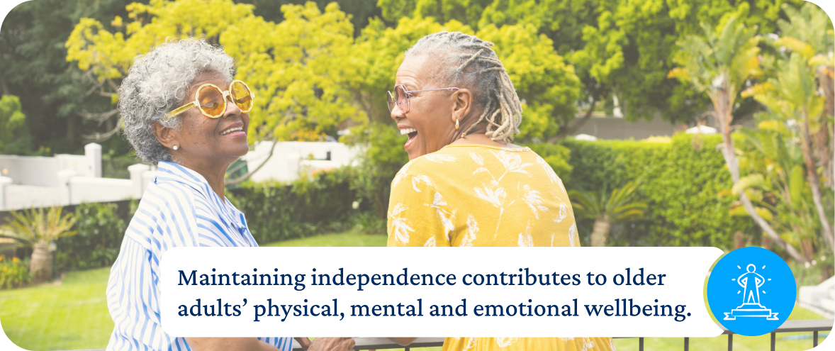 Maintaining independence contributes to older adults' physical, mental, and emotional wellbeing