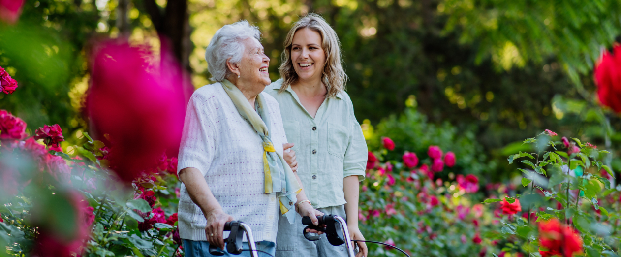 Woman recalling life events while walking outside