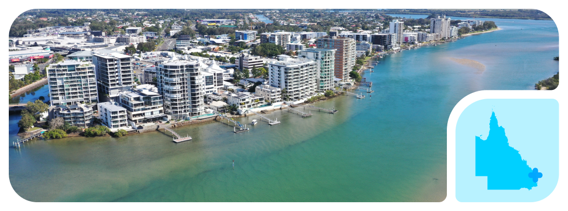 Panoramic aerial photo of the coastline in Sunshine Coast, where The CareSide provides the best home care in QLD.