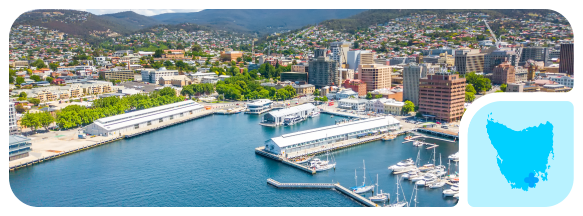 An aerial photo of Hobart, where The CareSide provides the best home care in Tasmania.