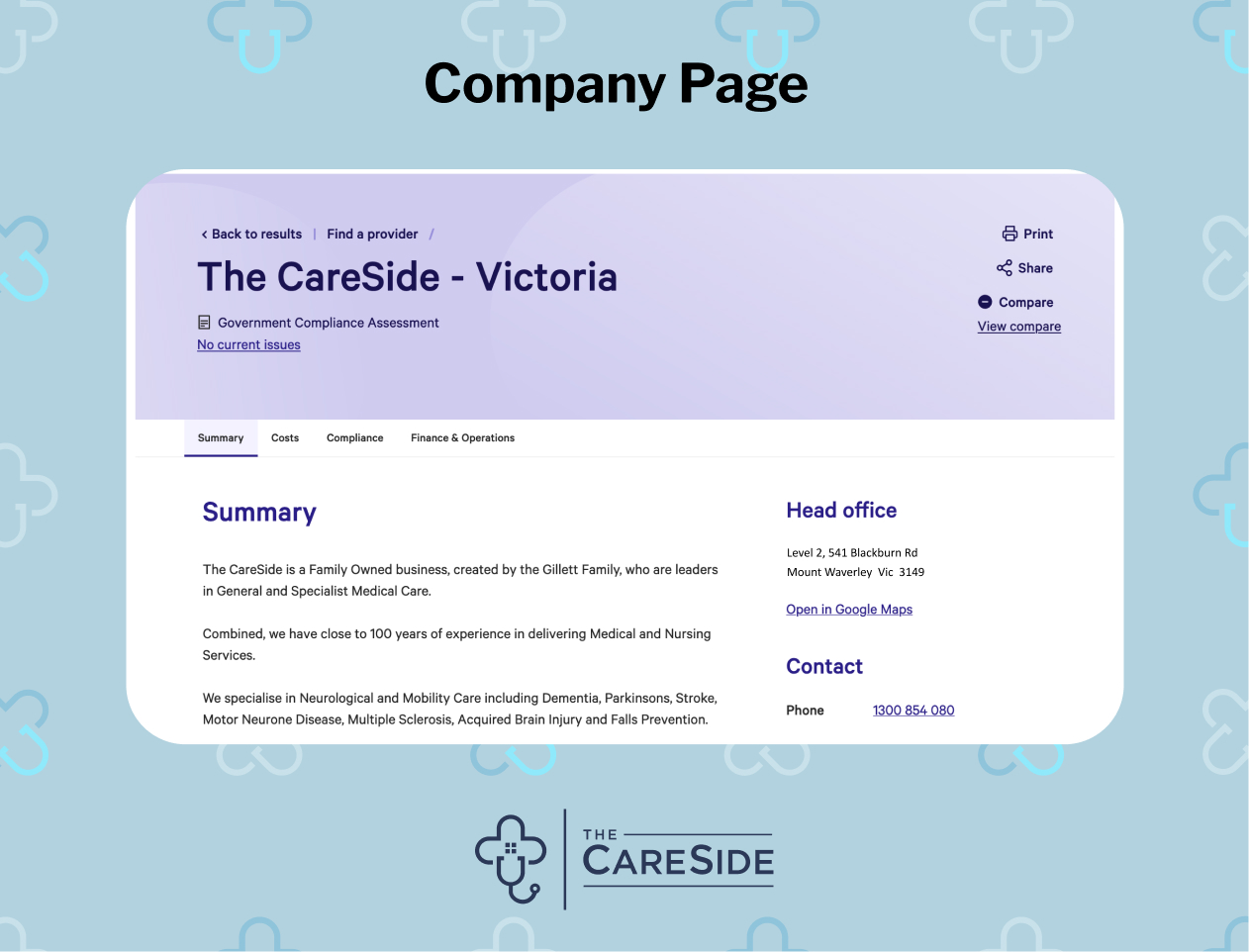 My Aged Care company page example