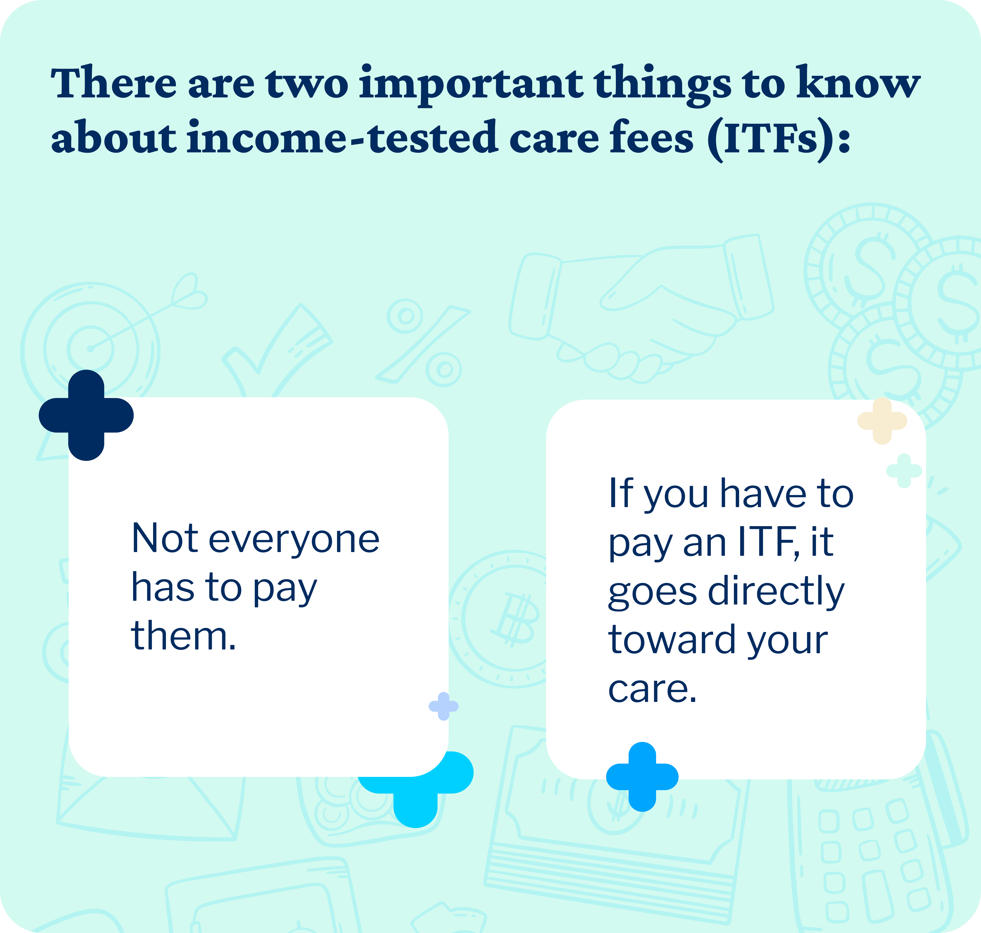 Not everyone has to pay an income-tested care fee, but if you do, it goes directly toward your care. 