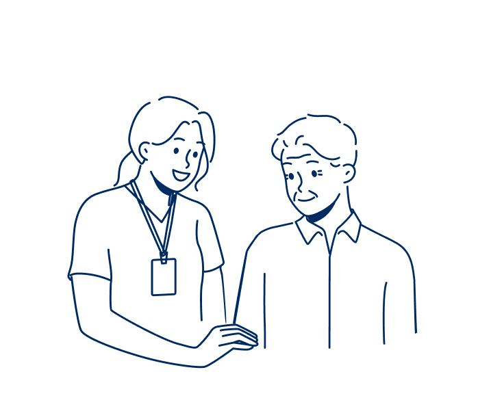 A drawing of a respite care recipient enjoying the company of their caregiver while they stand next to each other.