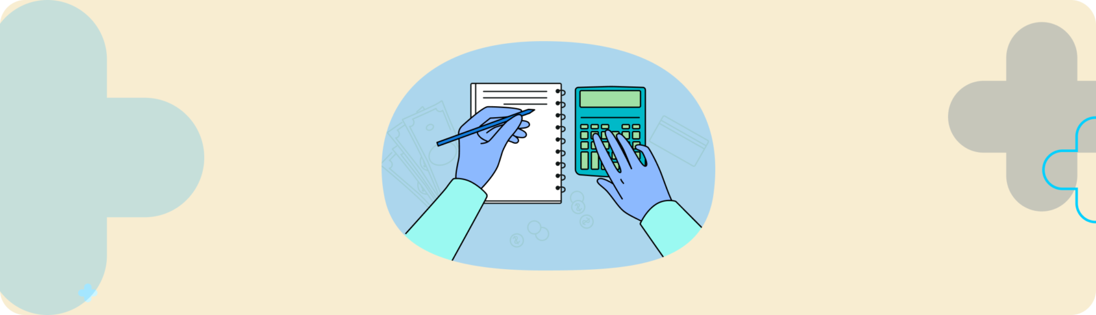 Drawing of hands calculating costs for NDIS Capacity Building supports.