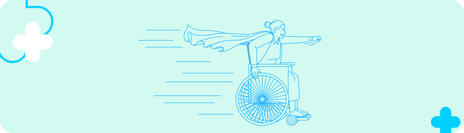 Drawing of a woman in a wheelchair. NDIS Assistive Technology supports help people with disabilities live more independently.