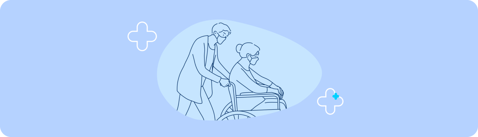 Drawing of NDIS caregiver pushing a woman in a wheelchair.