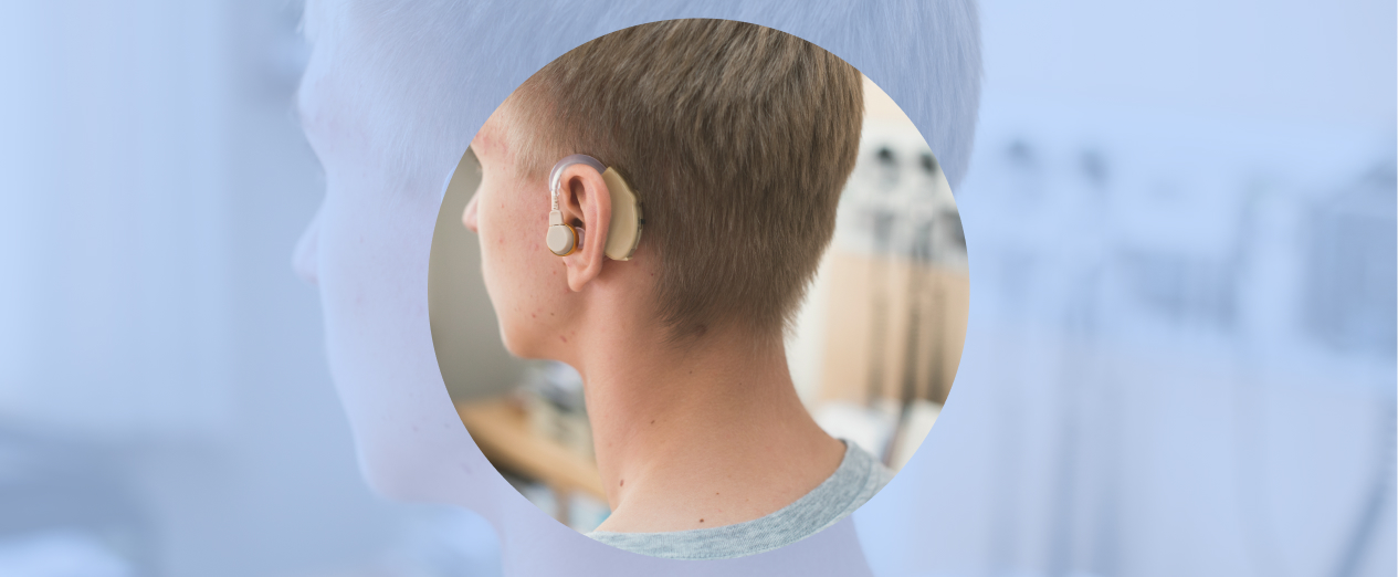 A person wearing hearing aids provided by the assistive technology portion of their NDIS Capital Supports budget.