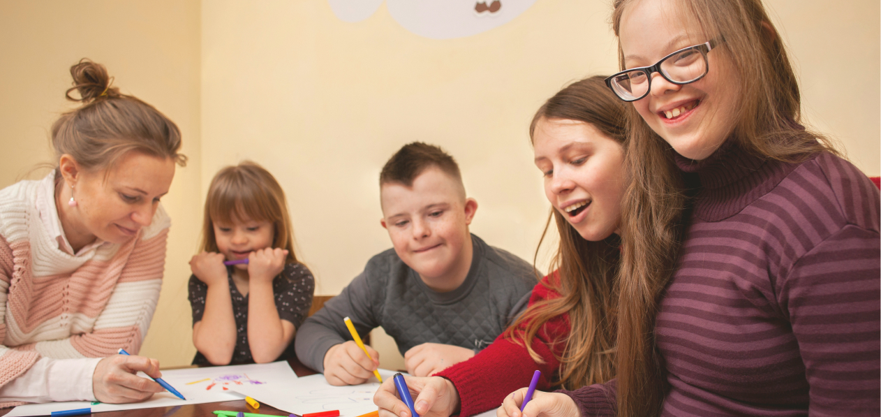 Handicapped youth at school together