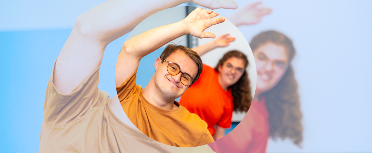 NDIS participants smiling and exercising during a recreational class.