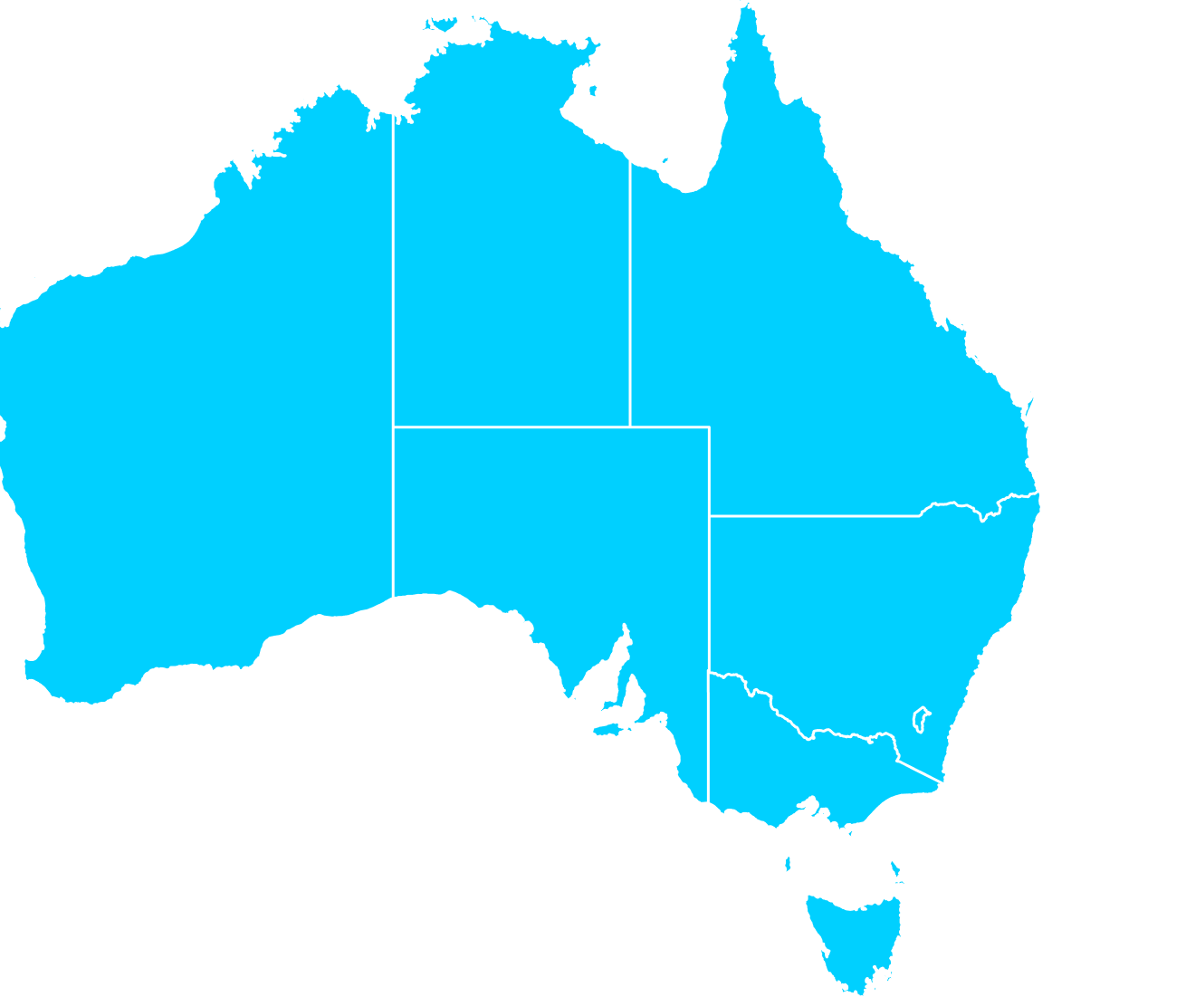 Map showing The CareSide is a national provider of home care throughout all of Australia