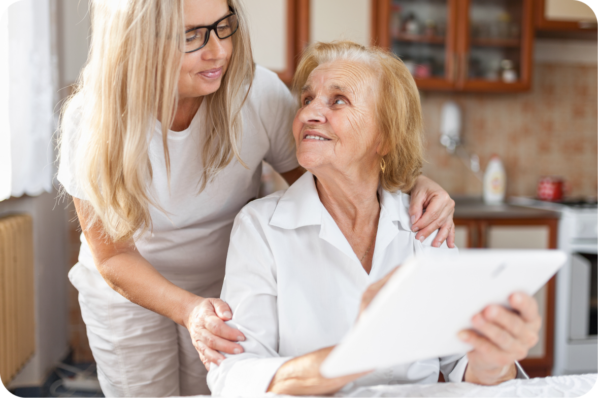 Home Care Package recipient and her carer discuss what home care package funds can be used for. 